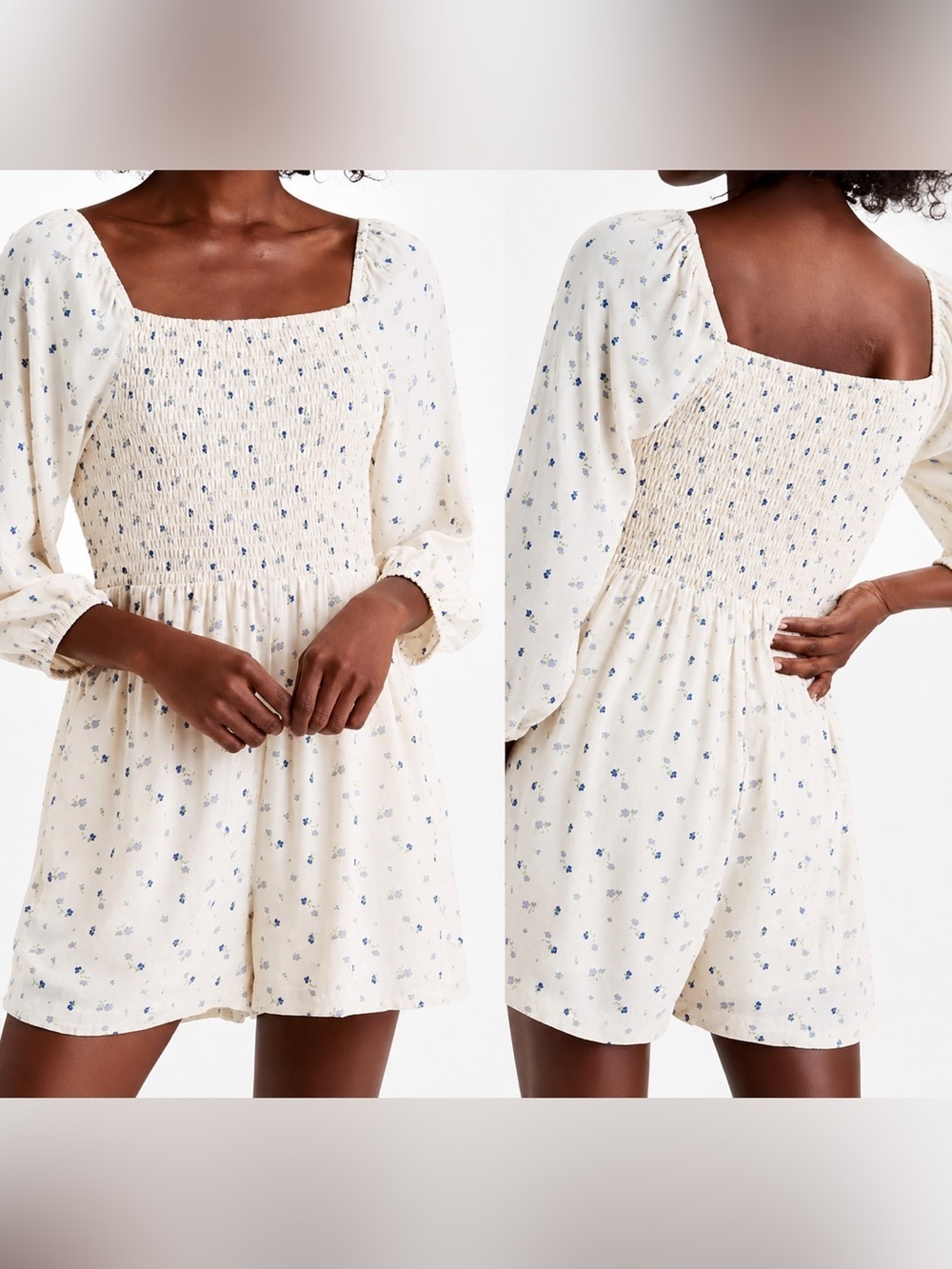 American Eagle NWT cream/blue floral romper, small